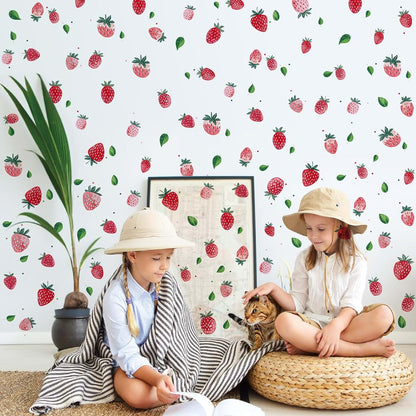 DTLIFEK 4 Sheets Removable Strawberry Wall Decals Red Strawberry with Green Leaves Wall Stickers Peel and Stick Boho