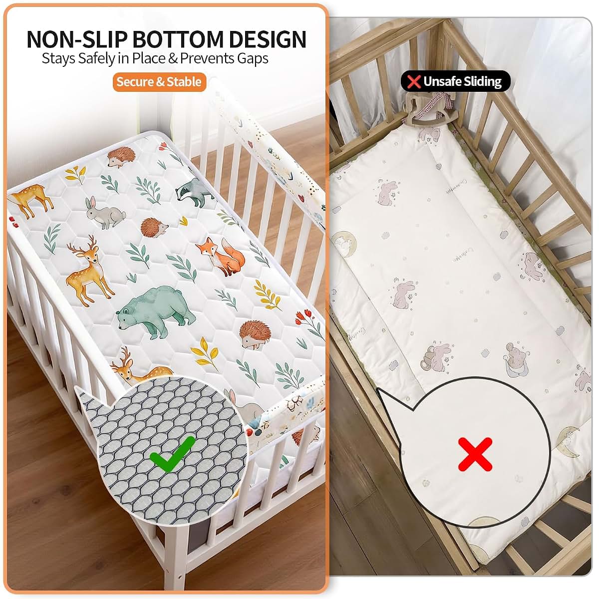 Pack and Play Mattress Pad 38x26x1.5 with Non-Slip Bottom and Breathable Foam Cover
