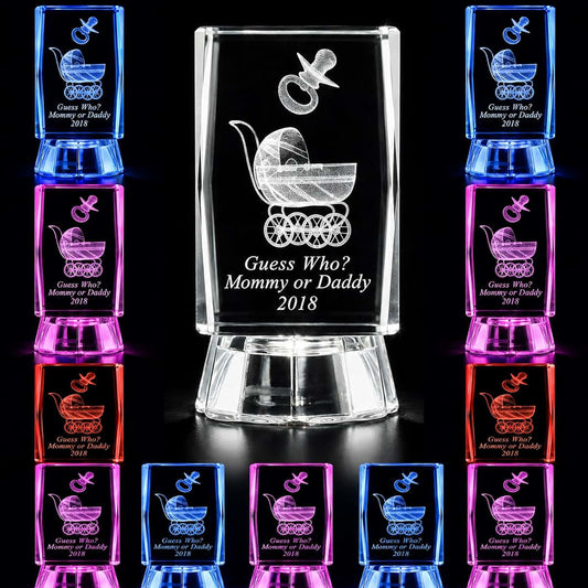 Baby Shower Ideas (12 PCS) Gifts Personalize Custom Laser Etched Engraving 3D Carrige, & Pacifier Crystal Glass Cube