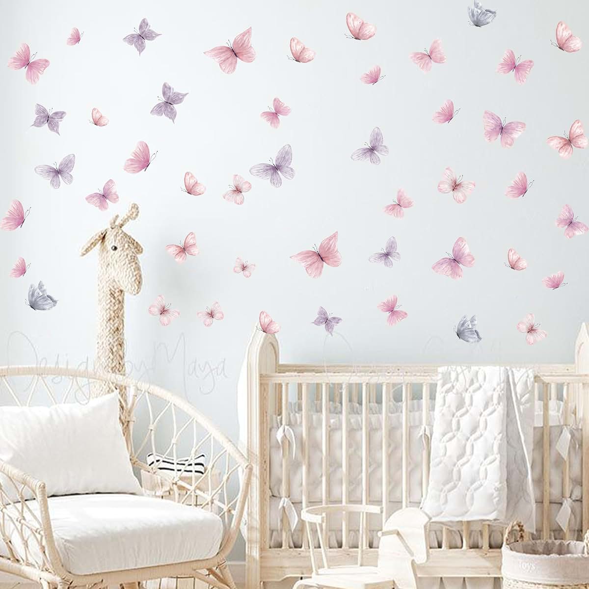 BabyOneStop Butterfly Wall Decals, Pink and Purple Peel and Stick Removable Wall Stickers for Nursery and Bedroom