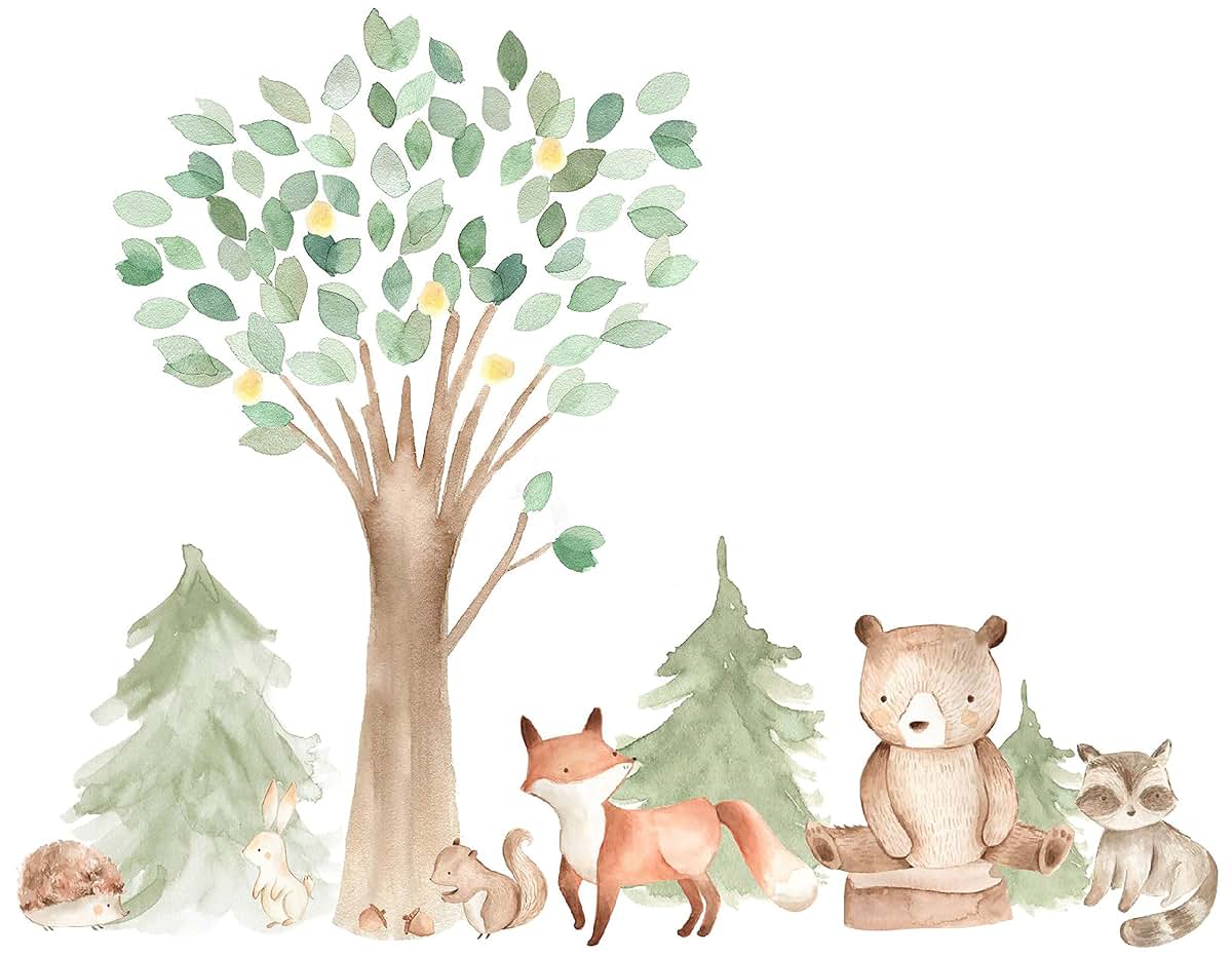 Innovative Stencils Woodland Watercolor Wall Decal With Animal Creatures