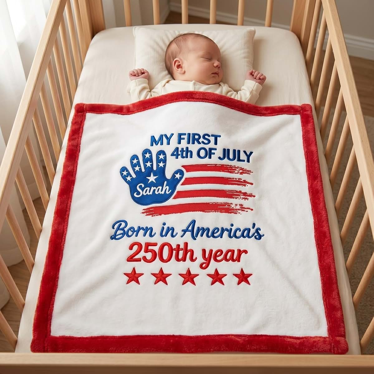Podcrafted Personalized USA Patriotic Baby Blanket, Double-Sided Flannel