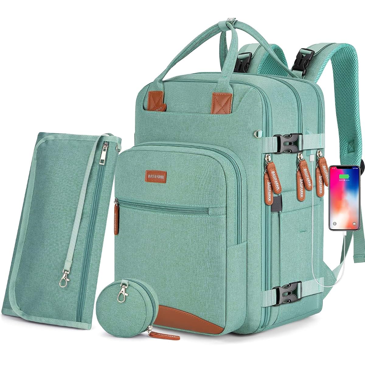BAGPARKK Diaper Bag Backpack With Changing Pad & Pacifier Holder