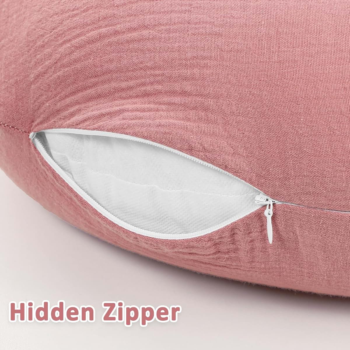DILIMI Muslin Nursing Pillow Cover 2 Pack, Removable Slipcover with Hidden Zipper, Pink and Checkered
