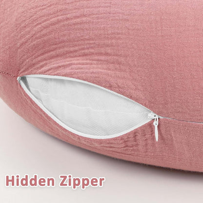 DILIMI Muslin Nursing Pillow Cover 2 Pack, Removable Slipcover with Hidden Zipper, Pink and Checkered
