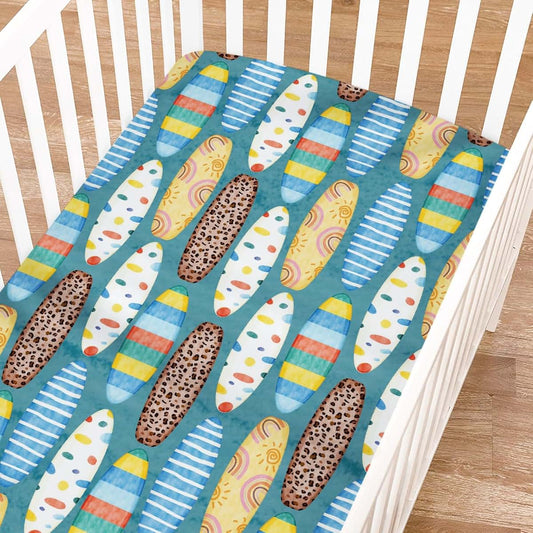Boho Surfboard Crib Sheets for Standard Crib Mattress - 52" x 28" Fitted Bedding