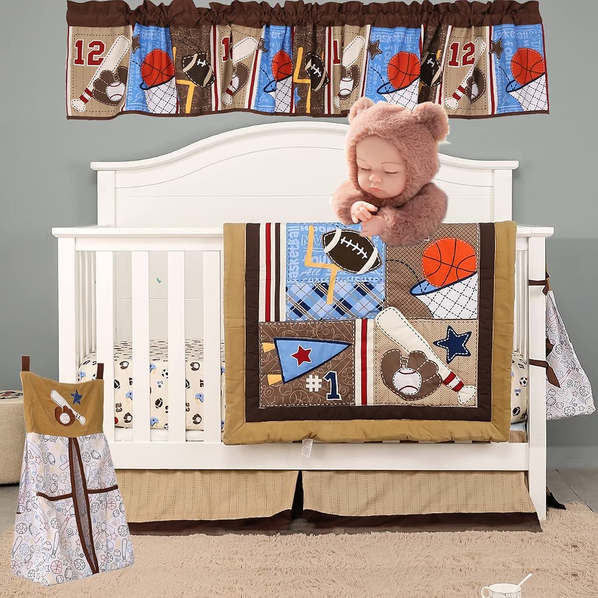 CribMATE Embroidery Crib Diaper Stacker Brown Sports Crib Diaper Hanging Bag (Brown Sports) (photo 4)