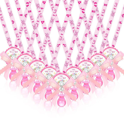 60 Pack Pink Elephant Acrylic Pacifier Charm Necklaces for Baby Shower Favors