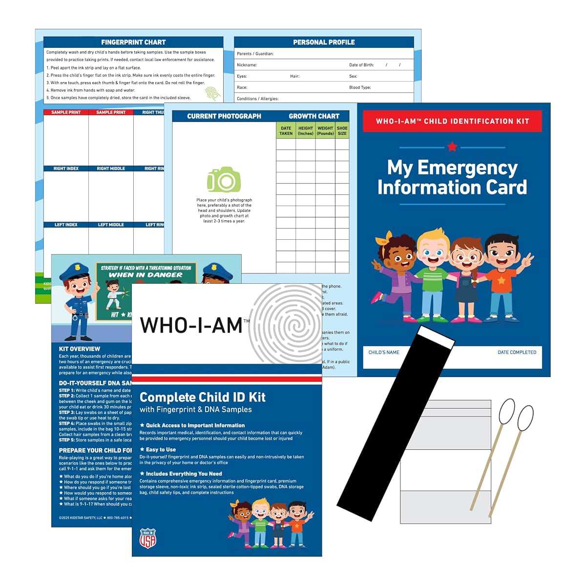 KidStar Safety Who-I-Am Child ID Kits with Fingerprint & DNA Samples (5 Pack)