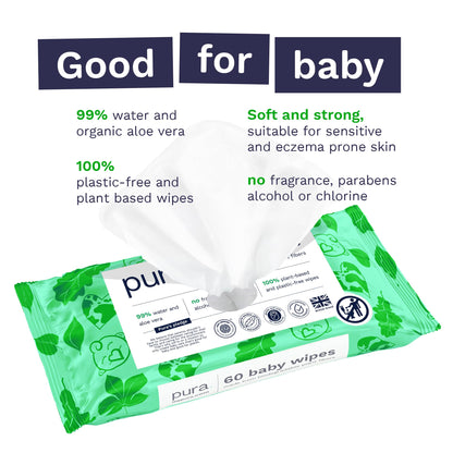 Pura Natural Baby Wipes 99% Water Unscented