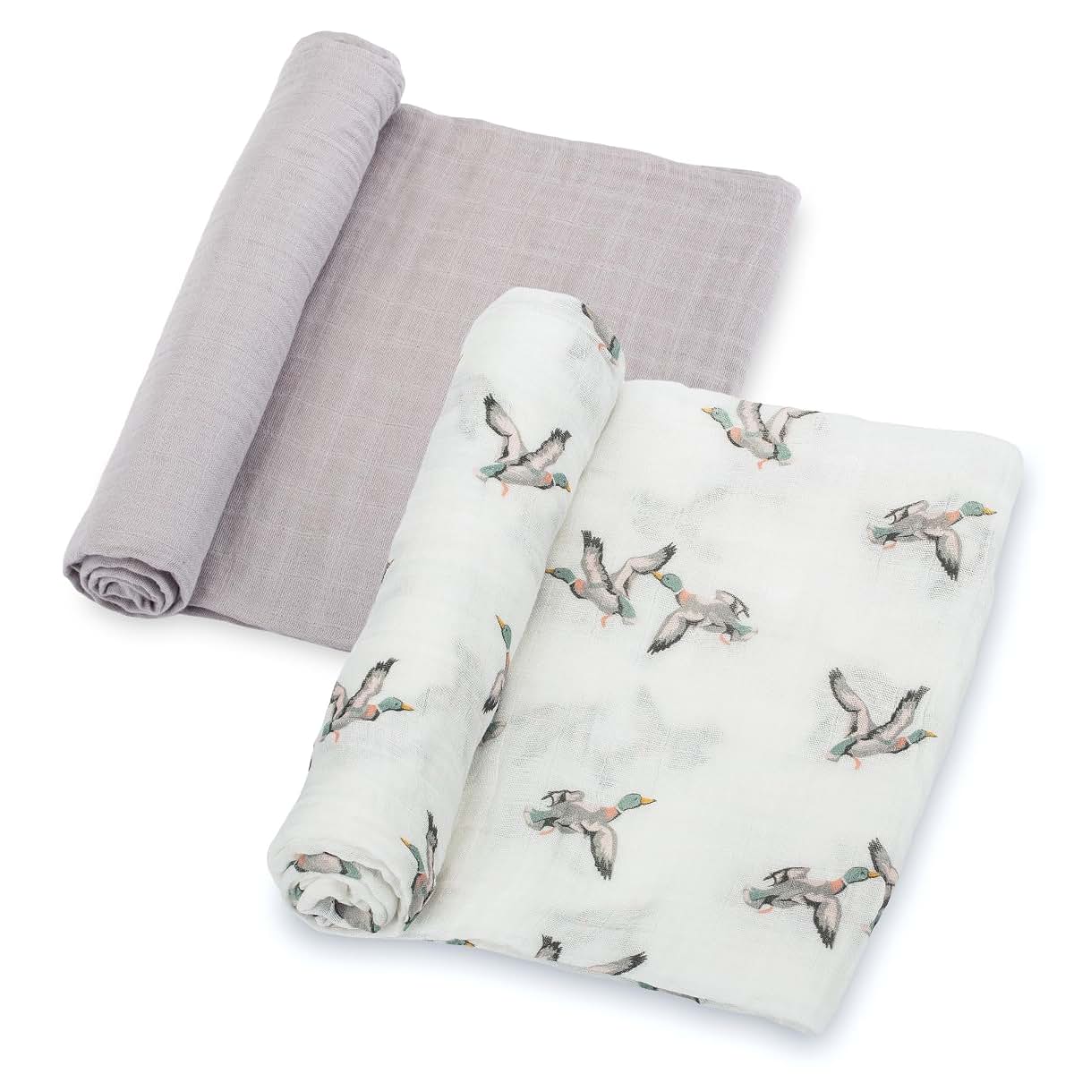 LollyBanks 2-Pack Cotton Muslin Swaddle Blankets for Newborns