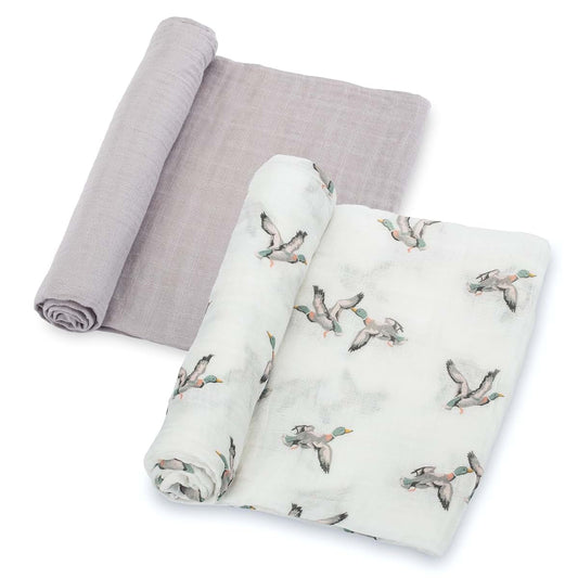 LollyBanks 2-Pack Cotton Muslin Swaddle Blankets for Newborns