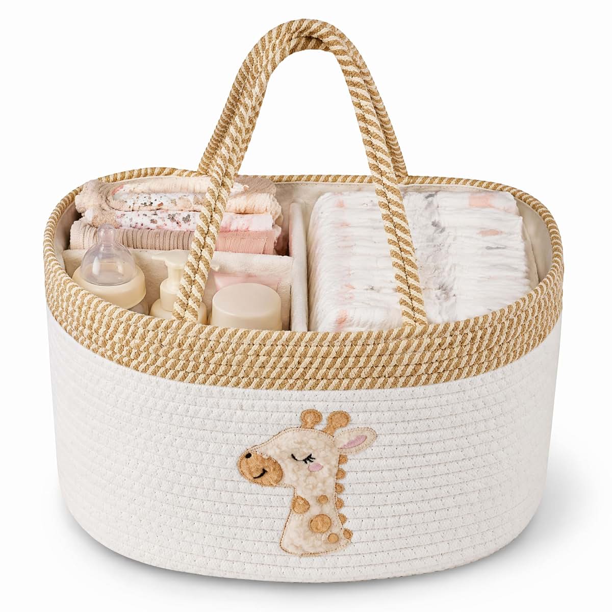Tidelit Diaper Caddy Basket with Removable Divider, Cotton Rope Storage Organizer, Giraffe