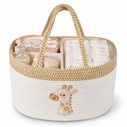 Tidelit Diaper Caddy Basket with Removable Divider, Cotton Rope Storage Organizer, Giraffe