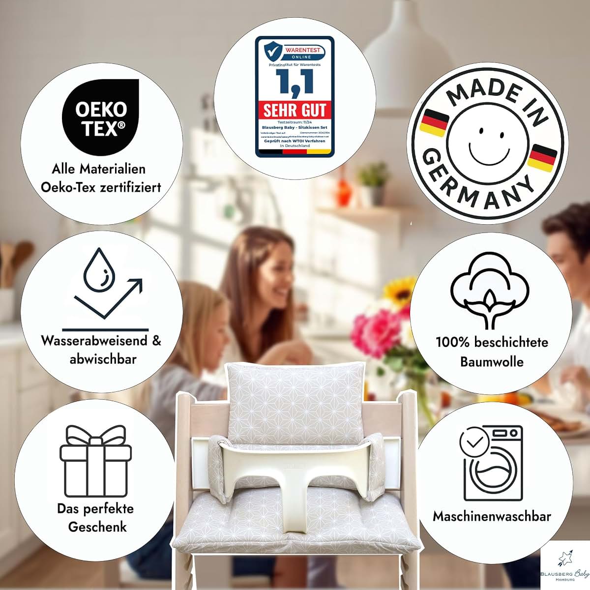 Blausberg Baby - Coated Cushion Set for Tripp Trapp High Chair of Stokke - Happy Star Beige - 100% Made in Germany, All (photo 3)