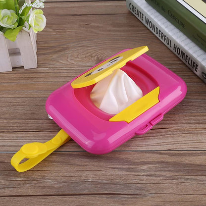 BabyOneStop Baby Wipes Dispenser, Portable Travel Wipes Holder Box with Silicone Seal and Strap, Rose Red
