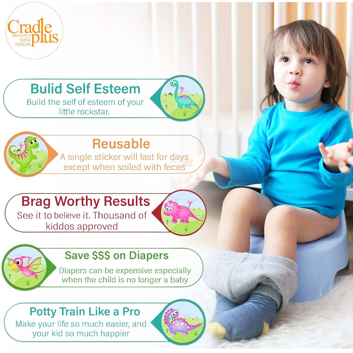 Cradle Plus Pregnancy Baby & Toddlers Magic Potty Training Stickers - Pink Dinosaur (photo 2)