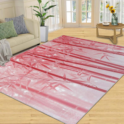 HYGIUID Pink Bamboo Grove Area Rugs 4x5 - Bamboos Forest Rug for Entryway, Plants Washable Entry Way Rugs Kids Carpet