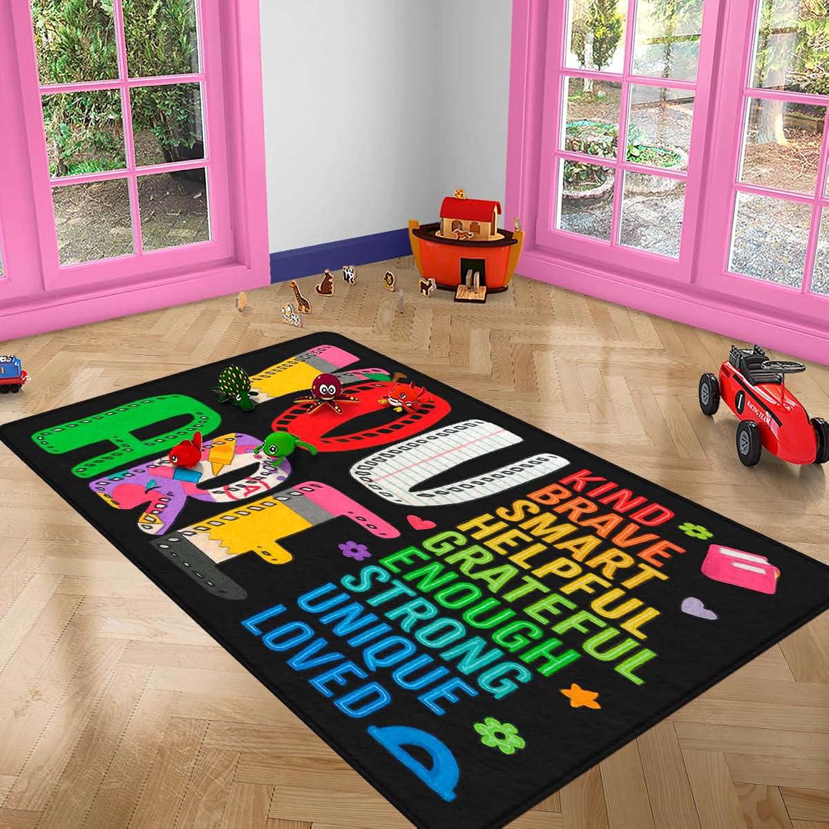 CHILLGEN Personalized Motivational Large Classroom Rug – Growth Mindset Rectangular Carpet Floor Mat (photo 2)