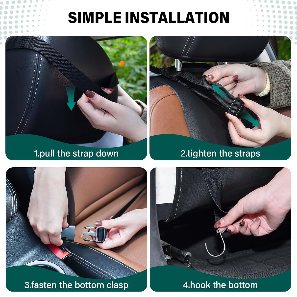 FENOCHE Cow Print Car Seat Protector Kick Mat with Storage Pockets