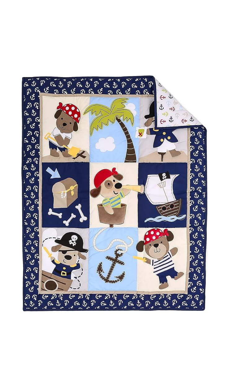 CribMATE 3 PC Navy Blue Bear Pirates Theme Nursery Crib Bedding Set (photo 2)