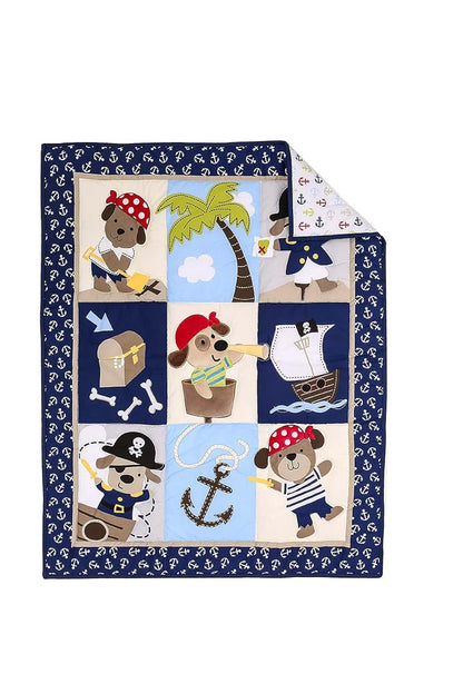 CribMATE 3 PC Navy Blue Bear Pirates Theme Nursery Crib Bedding Set (photo 2)