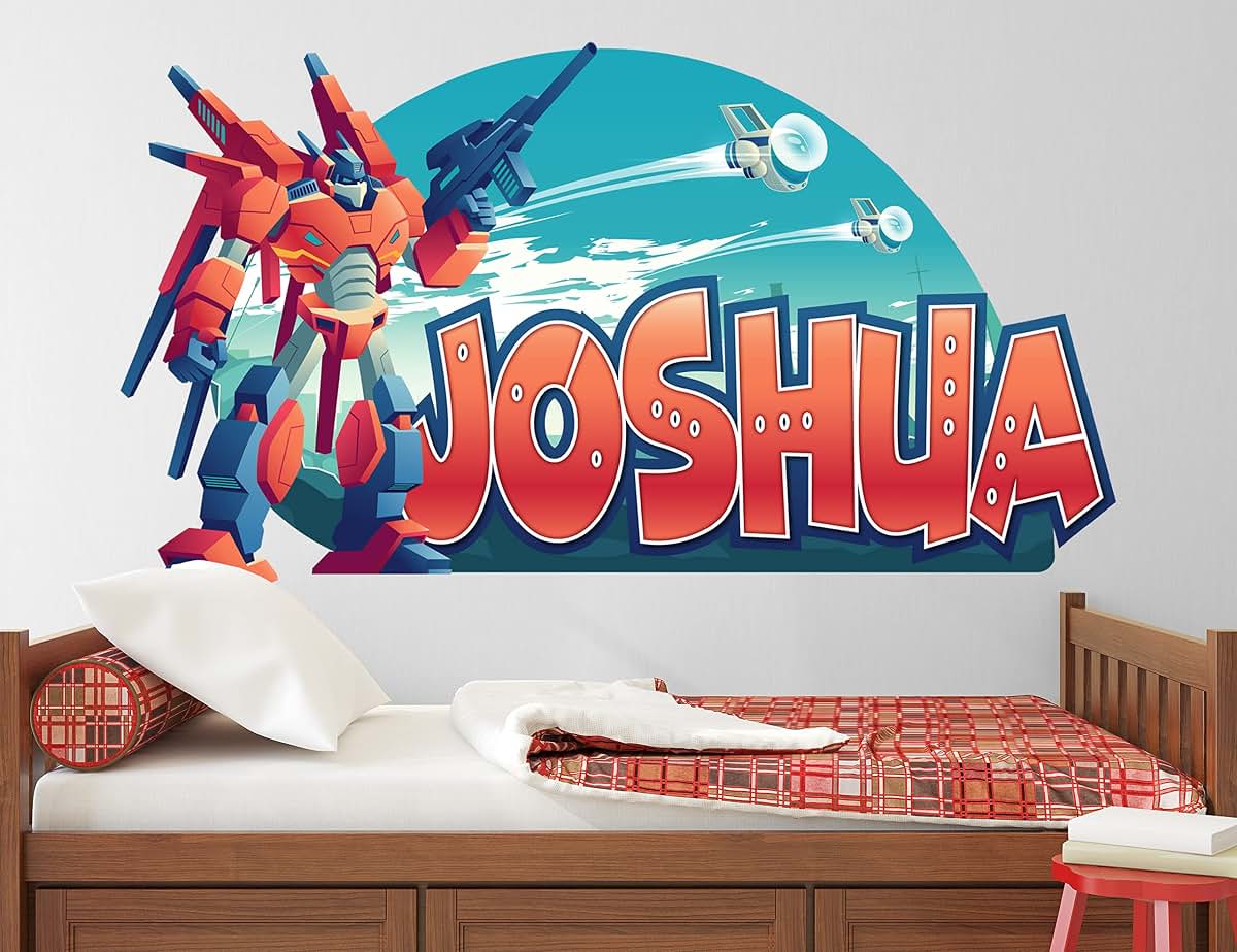 AdesiivoStudio Robot And Car Personalized Name Wall Decals For Nursery