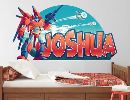 AdesiivoStudio Robot And Car Personalized Name Wall Decals For Nursery