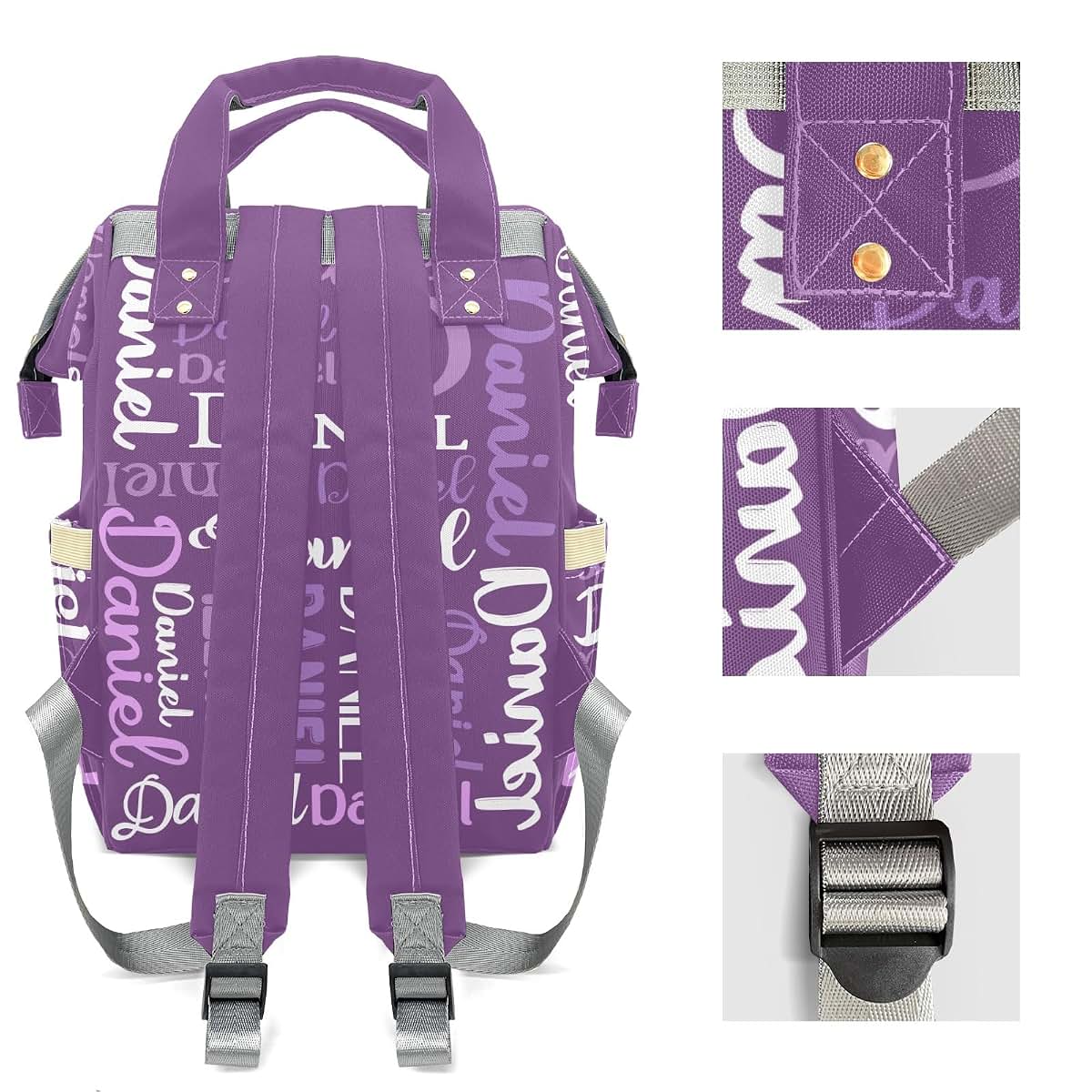 LiSoAkWE Purple with Name Personalized Large Capacity Diaper Bags,Custom Name Backpack Casual Daypack Bag Nappy Bag (photo 4)