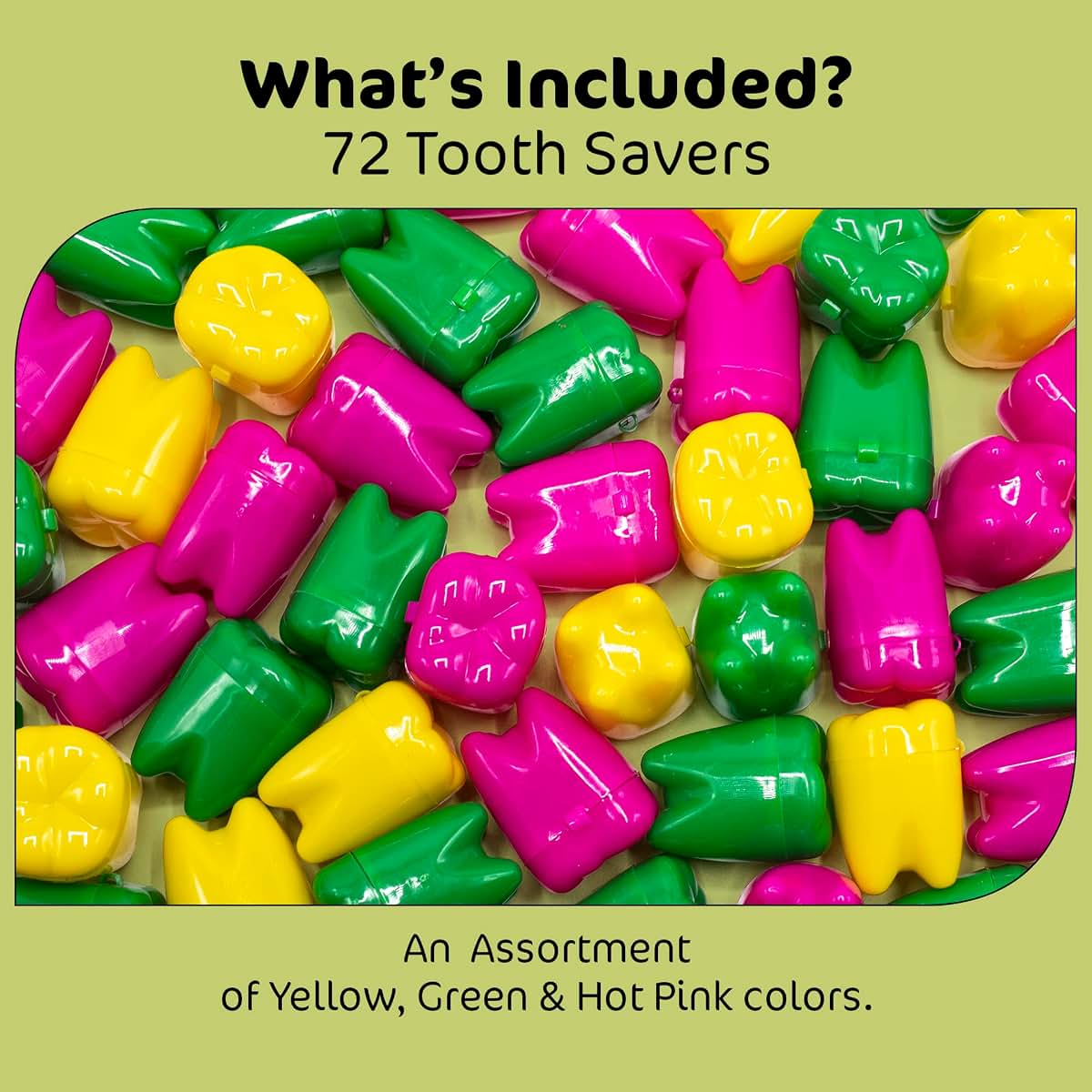 Srenta 1.25-Inch Neon Tooth Saver Cases for Kids, 72 Pack, Rainbow Colors