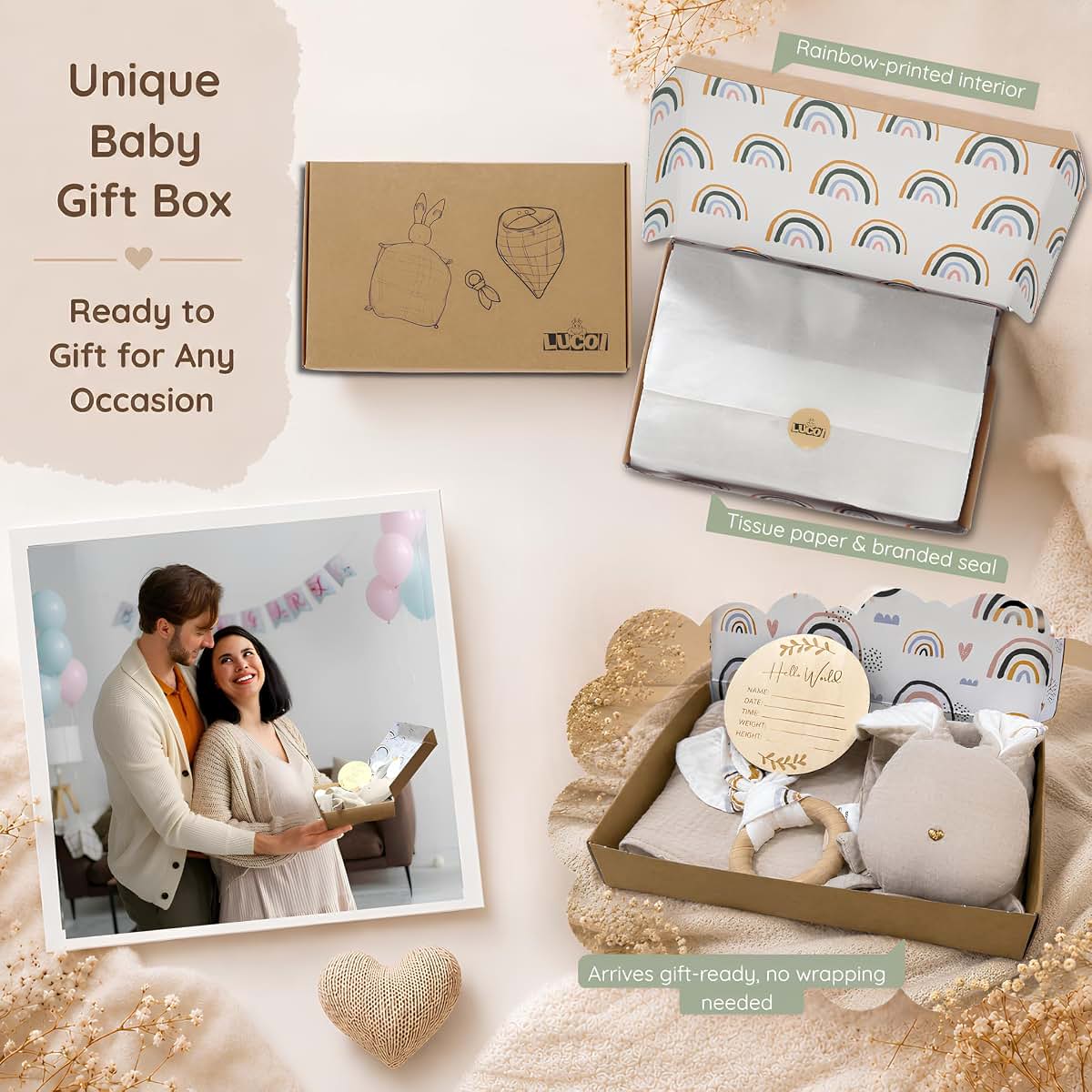 LUCOI Organic Cotton Baby Gift Set - Newborn Essentials Box