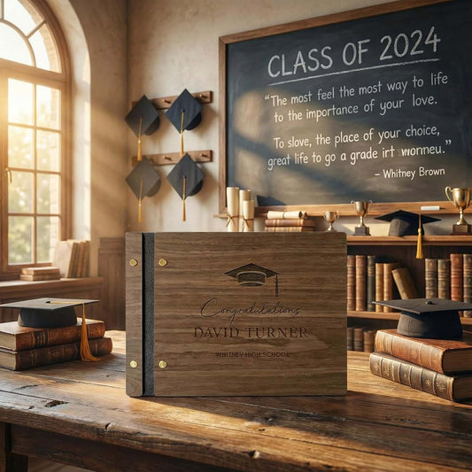 NBE Personalized Wooden Graduation Photo Album 2026 Dark Walnut A4