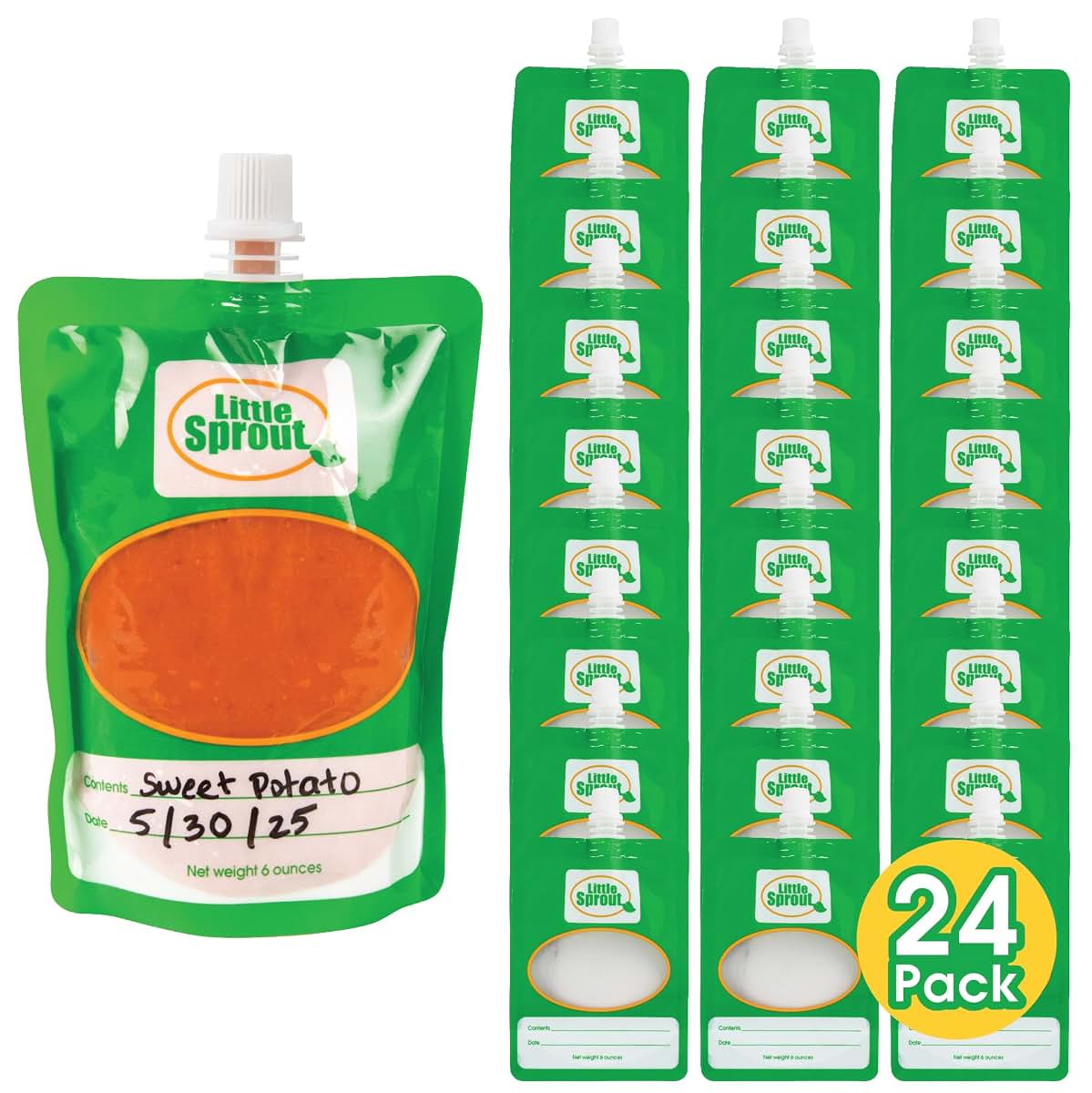 Little Sprout Disposable Baby Food Pouches 24-Count 6 Ounce Squeezies