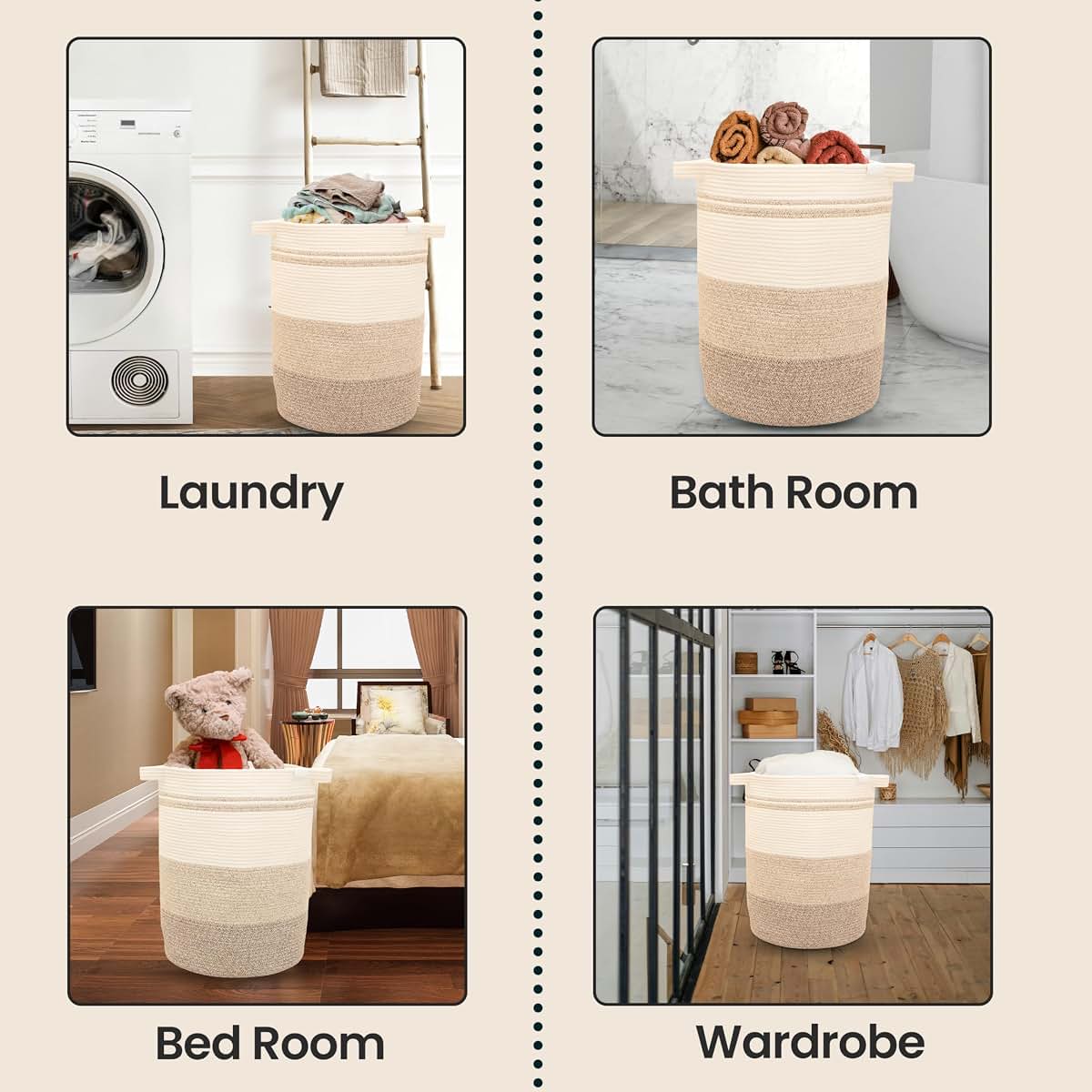 Cotton Rope Storage Basket - Large Round Bin for Toys and Blankets