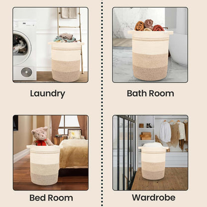 Cotton Rope Storage Basket - Large Round Bin for Toys and Blankets