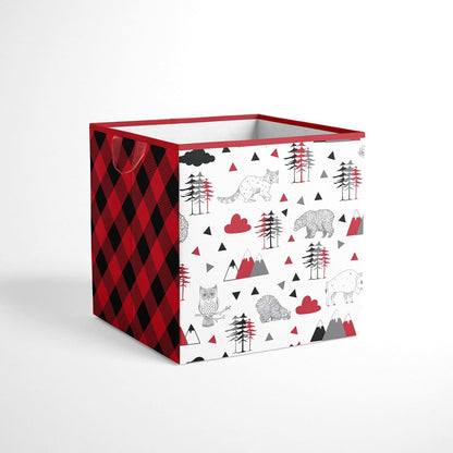 Bacati - Small Storage Tote Lumberjack Red/Black/Grey 10 x 10 x 10 inches