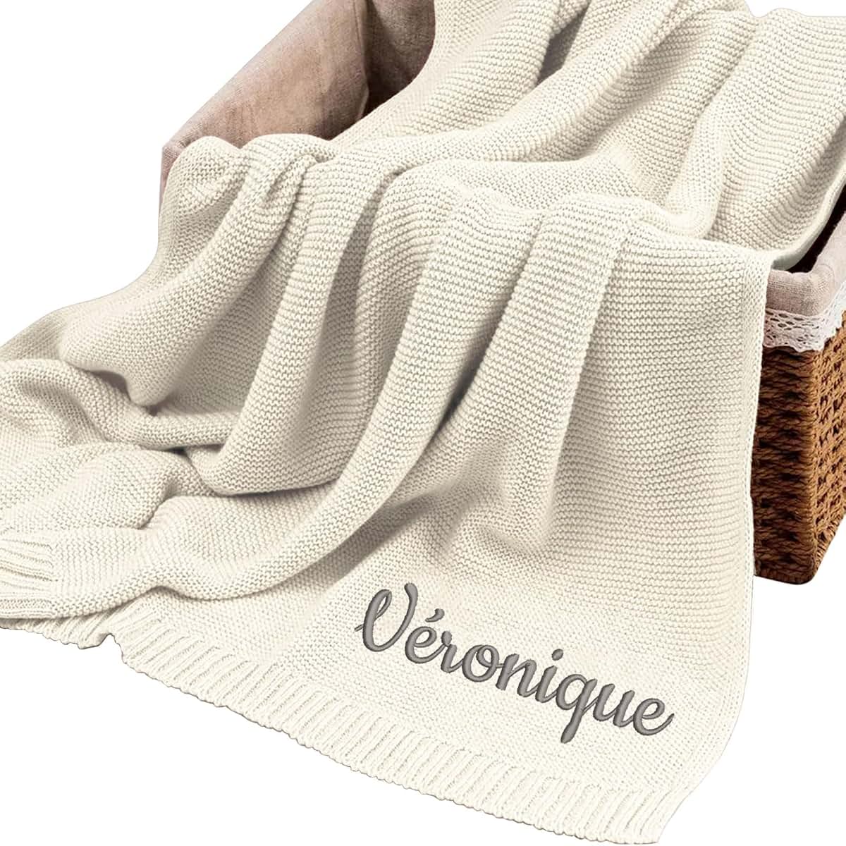FENGHUO Personalized Baby Blanket with Custom Name Embroidery