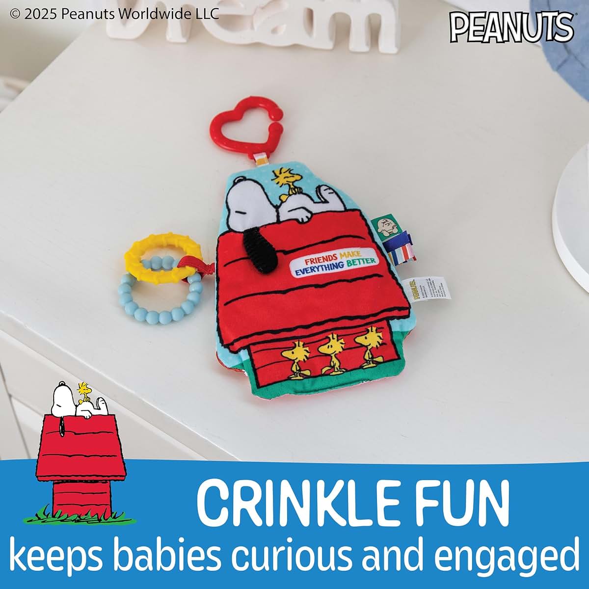 Kids Preferred Peanuts Charlie Brown Sensory Crinkle Teether Toy (photo 3)