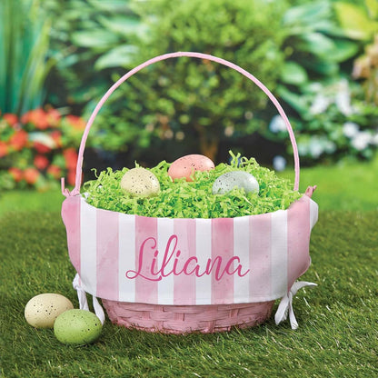 Personalized Planet Personalized Easter Egg Basket with Handle and Custom Name | Pink Striped Easter Basket Liners (photo 2)