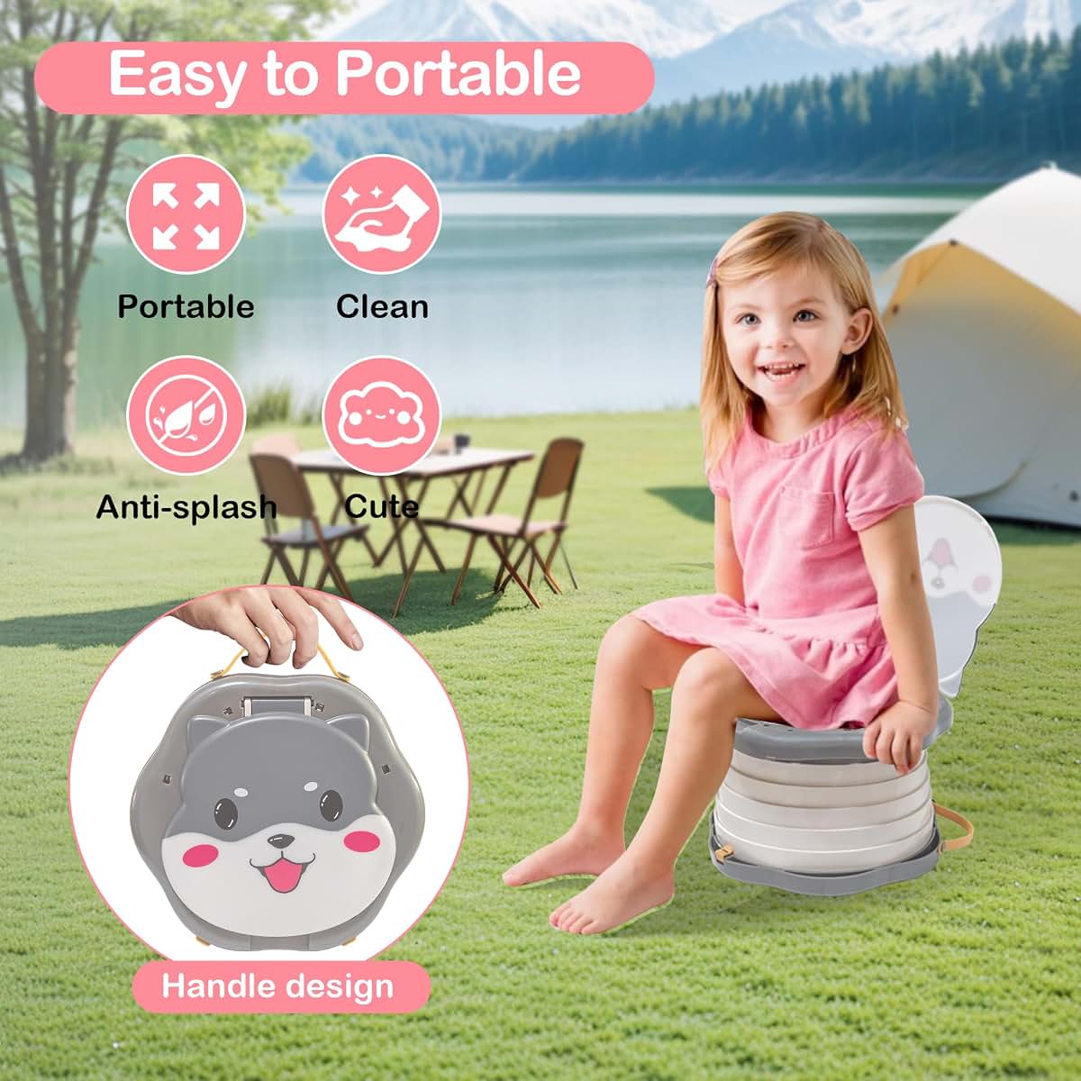 SunnySmile Portable Potty for Kids, Portable Toddler Toilet Cute Puppy Design with 45 Disposable Bags, Foldable Toddler (photo 4)