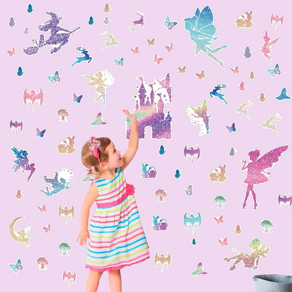 BabyOneStop Glow in the Dark Fairy Wall Decals with Glitter Butterflies and Witch Stickers for Kids Room