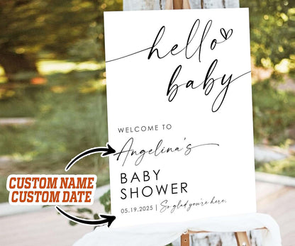 MOTIVE GIFT Custom Baby Shower Welcome Sign, Hello Baby Shower Sign, Modern Baby Shower Poster, Minimalist Baby Welcome
