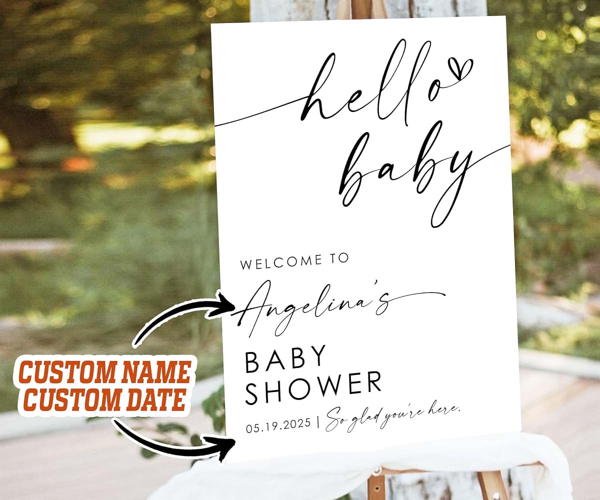 MOTIVE GIFT Custom Baby Shower Welcome Sign, Hello Baby Shower Sign, Modern Baby Shower Poster, Minimalist Baby Welcome