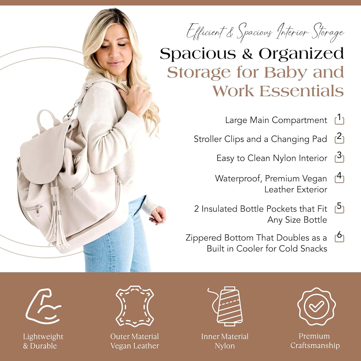 CC Citi Collective Citi Collective Journey Pearl Vegan Leather Diaper Bag Backpack | Elegant, Multifunctional, Travel (photo 2)