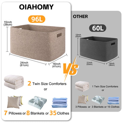 OIAHOMY Cotton Rectangle Blanket Basket