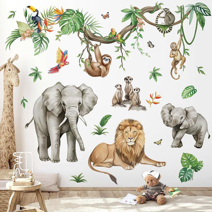 wondever Jungle Animals Wall Decals Safari Elephant Wall Stickers (XL)