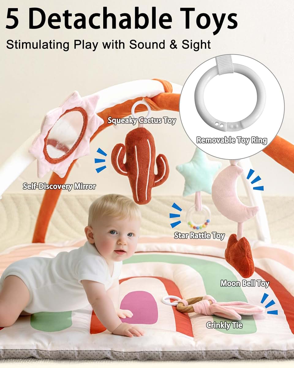 BabyOneStop Beavtaens Baby Play Gym and Washable Activity Mat with 5 Sensory Toys