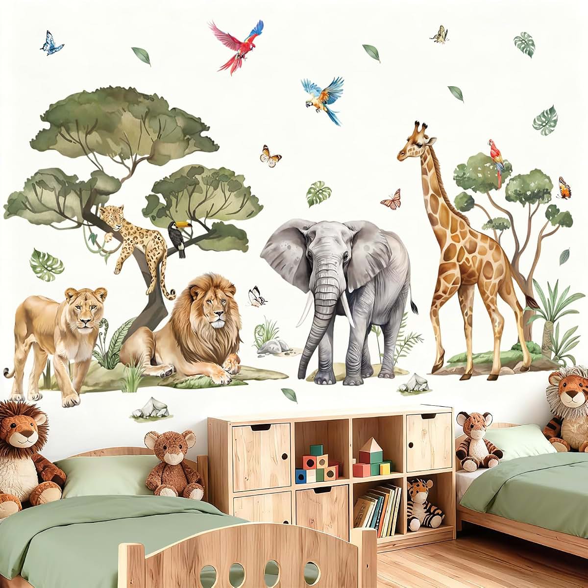 Wondever Jungle Animals Wall Decals Safari Elephant Lion Wall Stickers XL