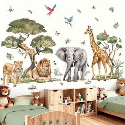 Wondever Jungle Animals Wall Decals Safari Elephant Lion Wall Stickers XL