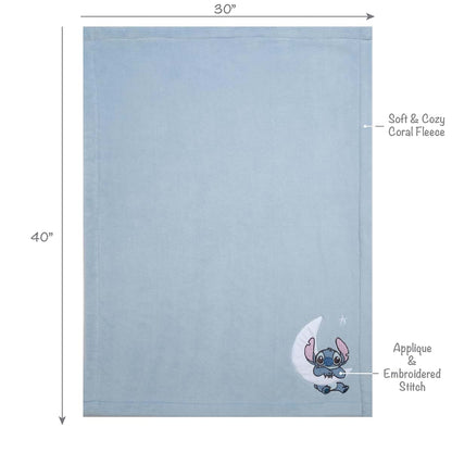 Disney Stitch Blue Fleece Appliqued Baby Blanket